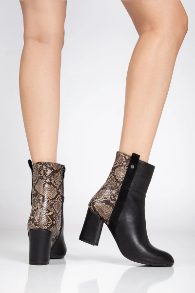 292 Siyah Yılan Desen Detaylı Fermuarlı  Yüksek Topuklu Günlük Kadın Bot