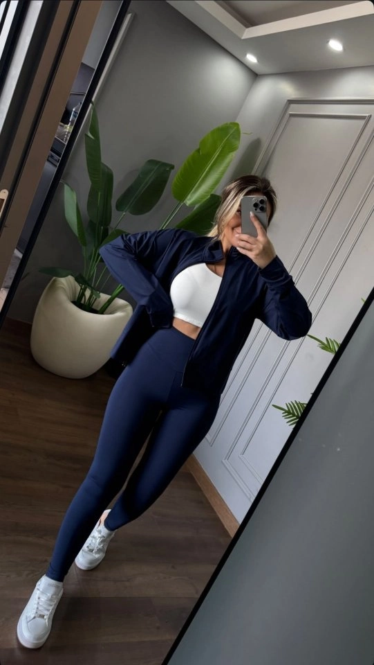 Kadın Full Likralı Ceket Ve Yüksek Bel Tayt Ikili Takim