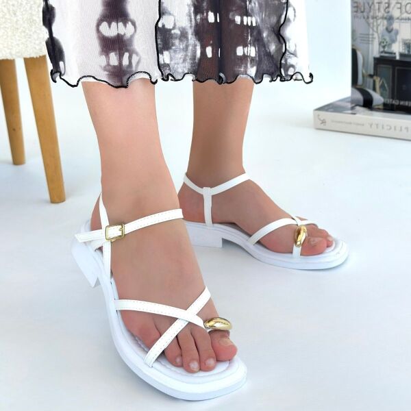 Nordi Beyaz Cilt Kemerli Sandalet