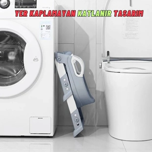 Gri Merdivenli Çocuk Klozet Tuvalet Eğitimi Aparatı