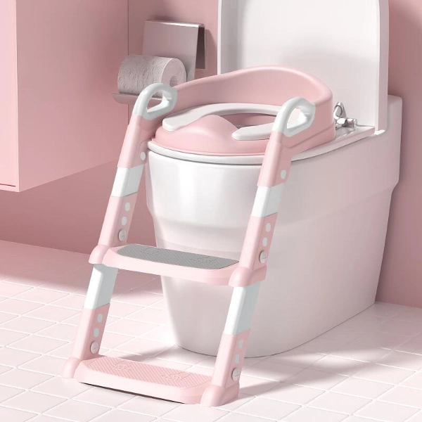 Pembe Merdivenli Çocuk Klozet Tuvalet Eğitimi Aparatı