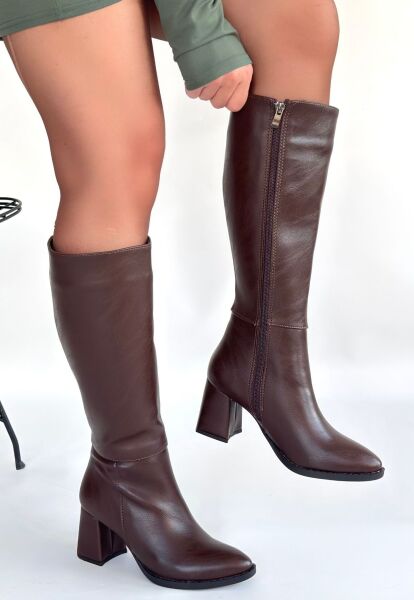 Morena Acı Kahve Cilt Topuklu Çizme