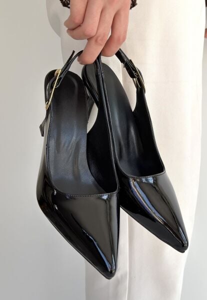 Hies Siyah Rugan Topuklu Ayakkabı