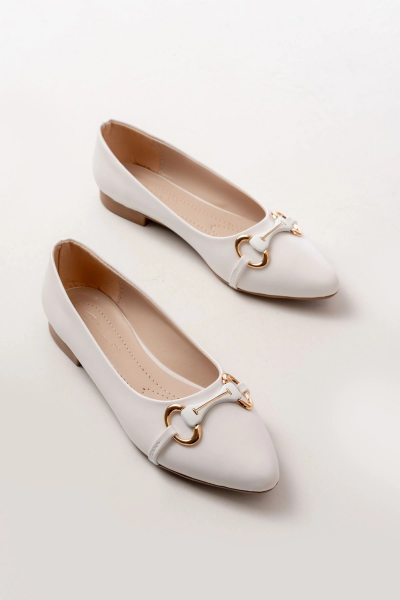 İNF-129 Beyaz Günlük Taş Aksesuarlı Babet