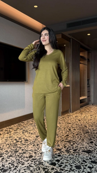 Kadın V Yaka Bluz Ve Pantolon Ikili Takım