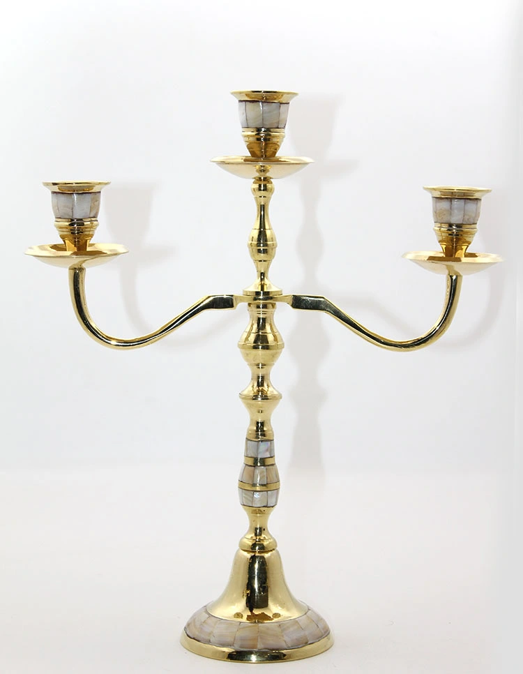 Pirinç Sedefli 3'lü Şamdan Model 2