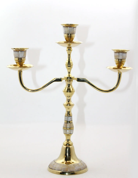 Pirinç Sedefli 3'lü Şamdan Model 2