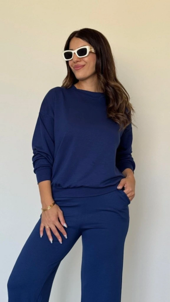 Kadın Uzun Kollu Bisiklet Yaka Viskon Iki Iplik Bluz Ve Pantolon Ikili Takım