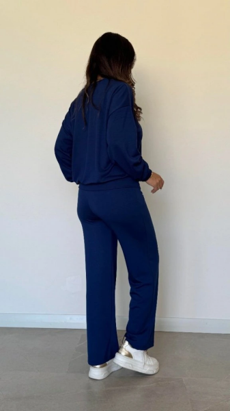 Kadın Uzun Kollu Bisiklet Yaka Viskon Iki Iplik Bluz Ve Pantolon Ikili Takım