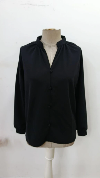 Kadın Uzun Kollu önden Düğmeli Hakim Yaka Ithal Krep Bluz