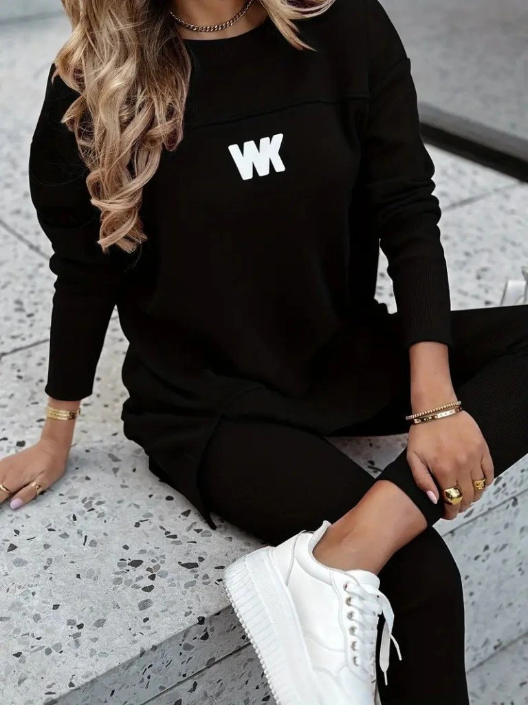 Kadın Uzun Kollu Bisiklet Yaka Nervurlu Viskon Iki Iplik Ve Tayt Pantolon Ikili Takım