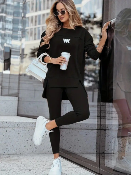Kadın Uzun Kollu Bisiklet Yaka Nervurlu Viskon Iki Iplik Ve Tayt Pantolon Ikili Takım