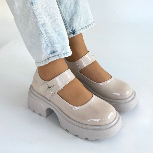 Siyat Bej Rugan Dolgu Topuk Oxford Ayakkabı