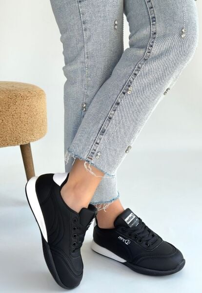 Tawen Siyah Cilt Bağcıklı Spor Ayakkabı