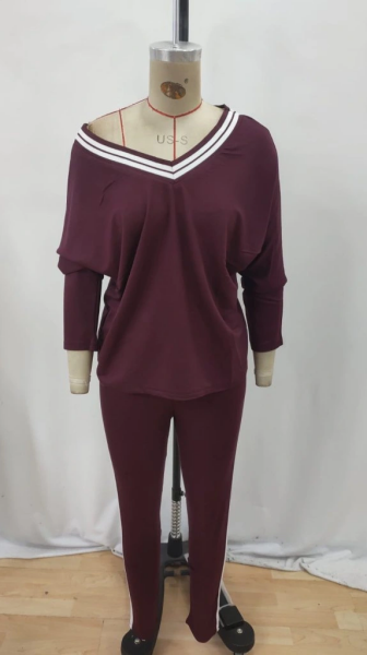 Kadın Uzun Kollu Tek Omuzu Açık Detaylı Viskon Iki Iplik Bluz Ve Pantolon Ikili Takım