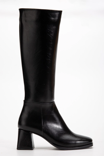 4804 Siyah Kırışık Fermuarlı Günlük Bayan Çizme