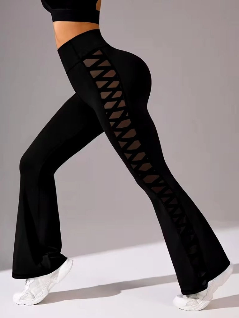 Kadın Yüksek Bel Yanları çapraz Tül Detaylı Dalgıç Tayt