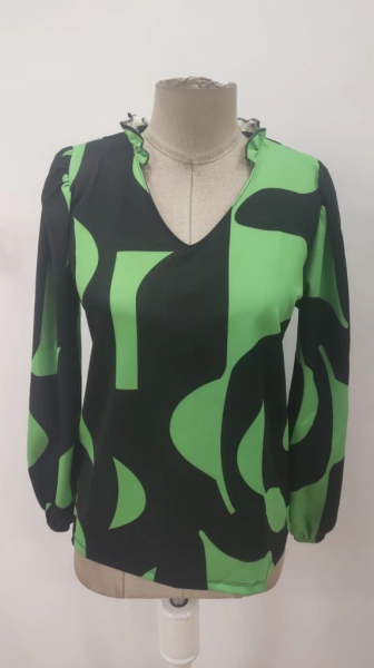 Kadın Uzun Kollu V Yakalı Desenli Modal Bluz