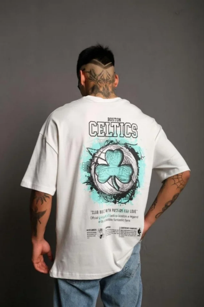 Erkek Sırt Baskılı T-shirt - Beyaz