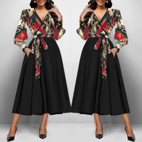 Kadın Uzun Kollu Kruvaze Yaka Dalgıç Krep Midi Boy Elbise