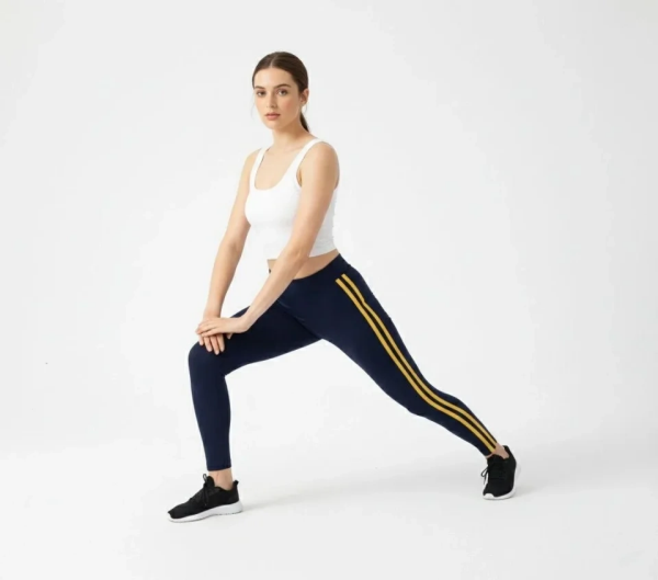 Likralı Yan Sarı Şeritli Detaylı Tayt - Siyah