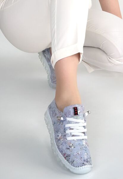 Kinte Lila Desenli Deri Bağcıklı Spor Ayakkabı