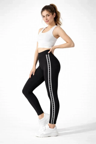 Likralı Yan Yıldız Şeritli Detaylı Tayt - Siyah