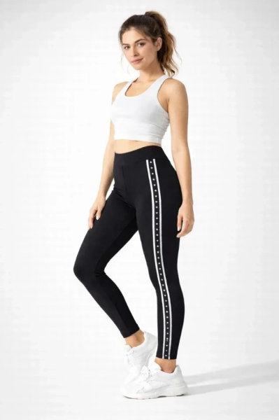 Likralı Yan Yıldız Şeritli Detaylı Tayt - Siyah