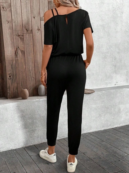 Kadın Tek Omuzdan Açık Viskon Iki Iplik Bluz Bağcıklı Pantolon Ikili Takım