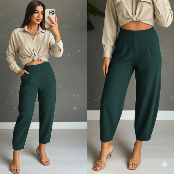 Kadın Yüksek Bel Krep Pantolon