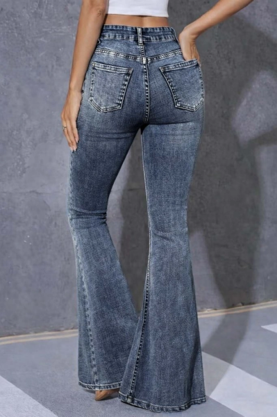 Kadın Yüksek Bel Fermuarlı İspanyol Paçalı Kot Pantolon