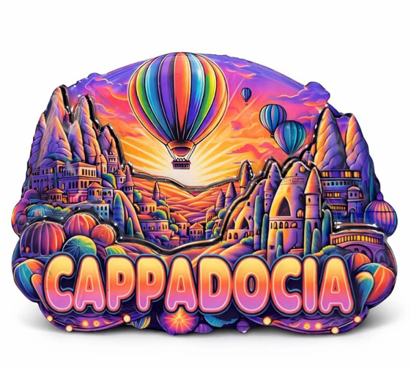 Kapadokya Temalı Ahşap Buzdolabı Magneti Model 2