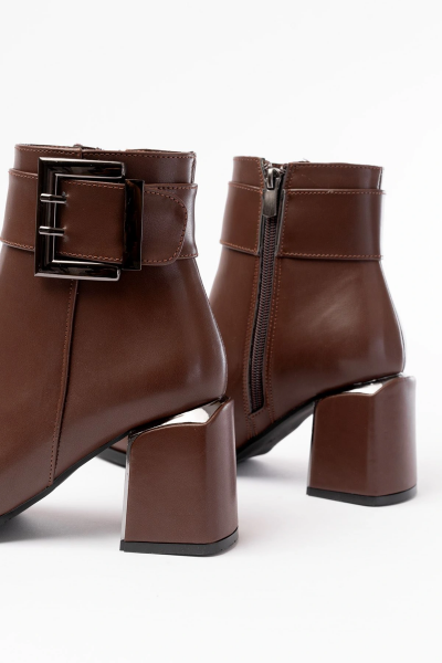 DNZ-400 Kahverengi Toka Aksesuarlı Topuklu Fermuarlı Günlük Kadın Bot