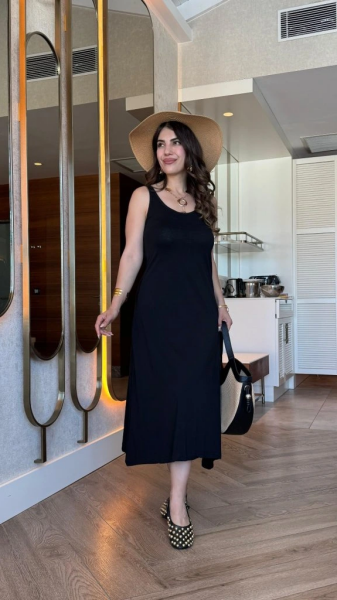 Kadın Askılı Yuvarlak Yakalı Viskon Elbise