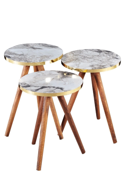 Zigon Sehpa 3'lü Gümüş Metal Ayak Gümüş Efes