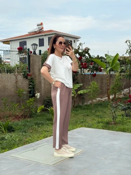 Kadın Modal Dokulu Kumaş Yanı şeritli Takım