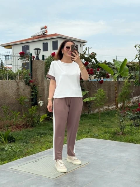 Kadın Modal Dokulu Kumaş Yanı şeritli Takım