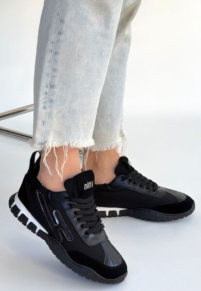Huer Siyah Nubuk Bağcıklı Spor Ayakkabı