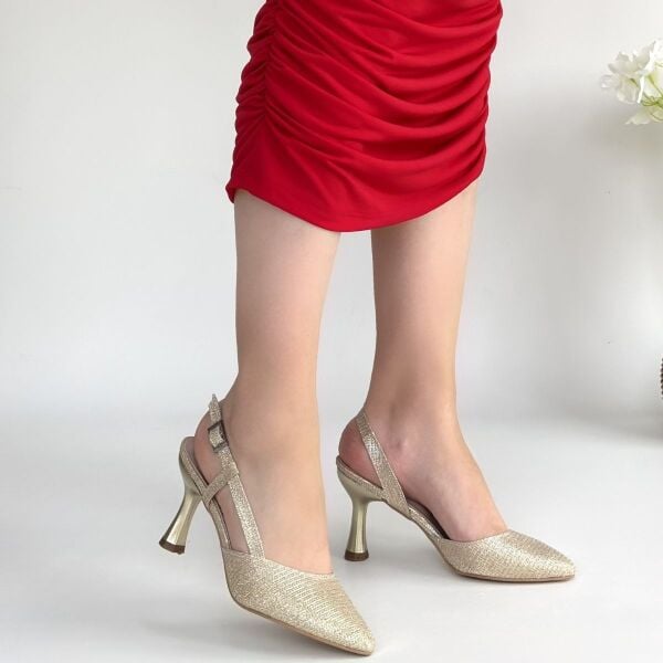 Minde Gold Cilt Simli Topuklu Ayakkabı