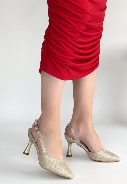 Minde Gold Cilt Simli Topuklu Ayakkabı