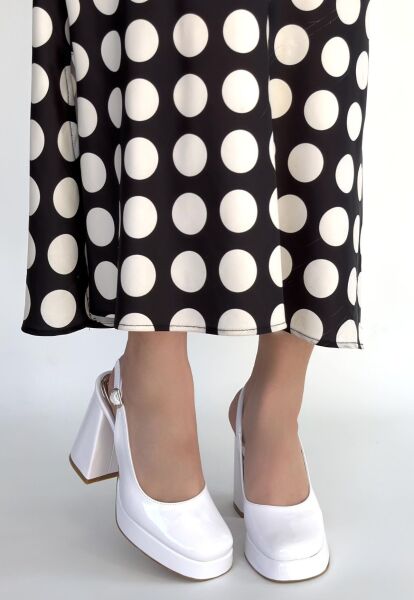 Zuda Beyaz Rugan Platform Topuk Ayakkabı