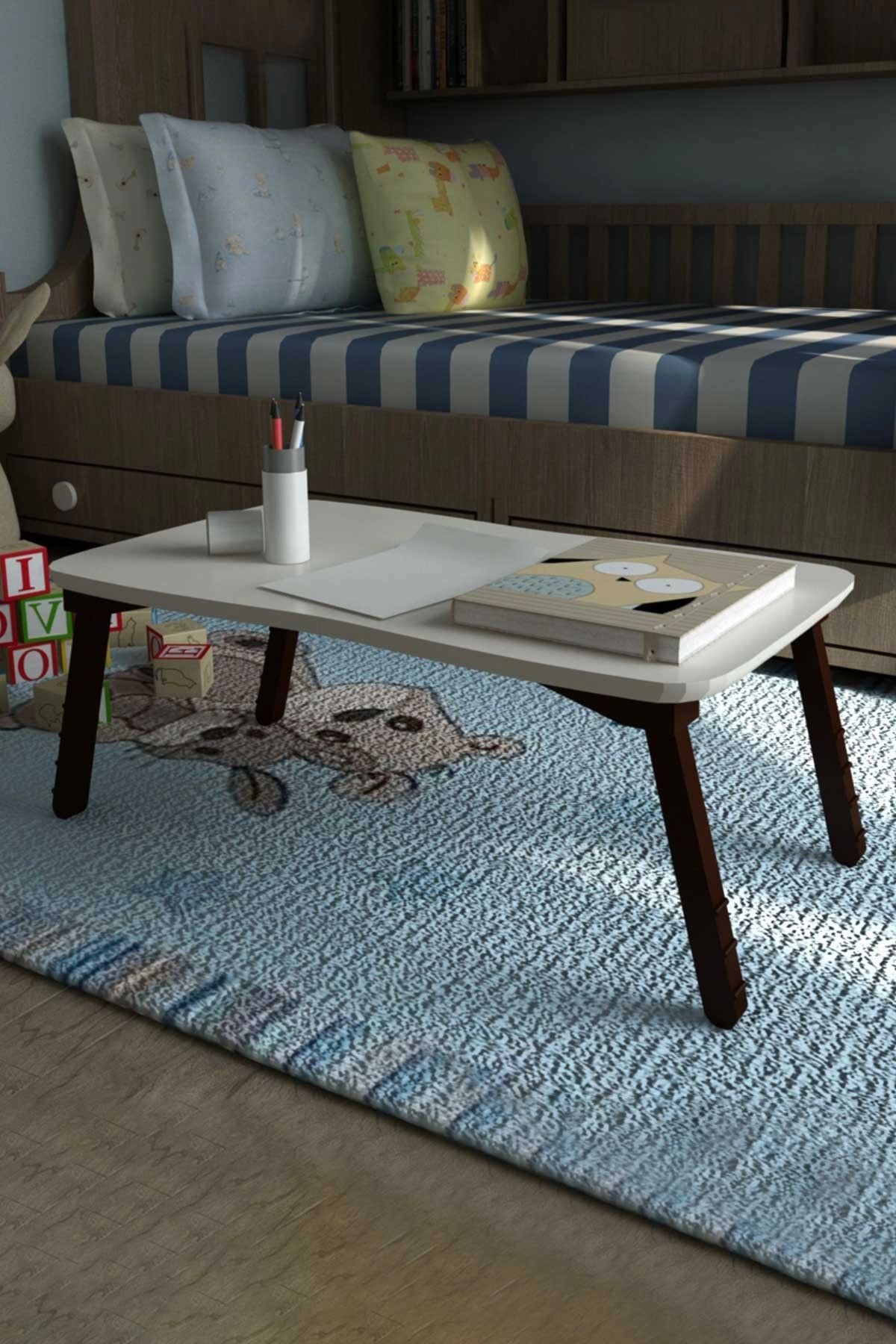 Beyaz Laptop Sehpa Çalışma Kahvaltı Masası