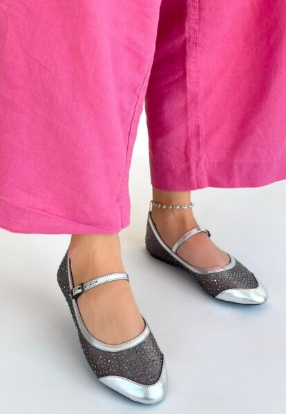Toyan Gümüş Cilt Babet Ayakkabı