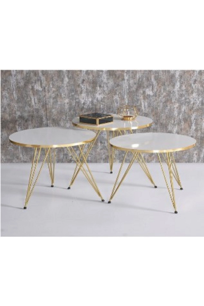 Zigon Sehpa Gold Beyaz Tel Ayak