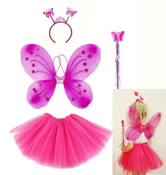 Fuşya Kelebek Kostüm Aksesuar Seti 4 Parça