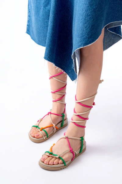 1001-1001 Multi Bilekten Bağcıklı Kadın Sandalet