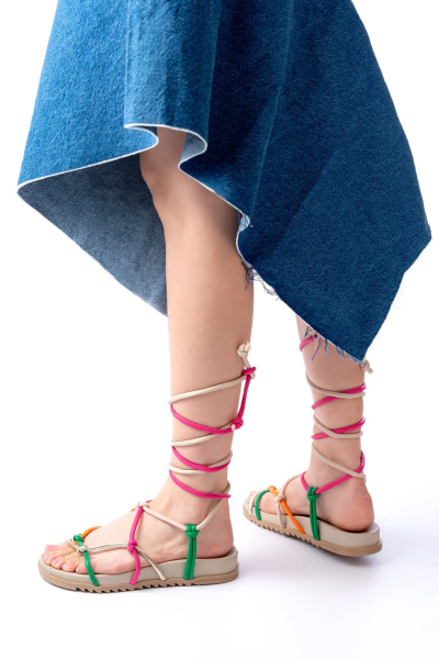 1001-1001 Multi Bilekten Bağcıklı Kadın Sandalet