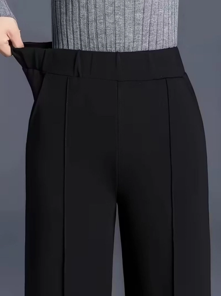 Kadın Yüksek Bel önü Nervürlü Paçaya Doğru Geniş Ithal Krep Pantolon