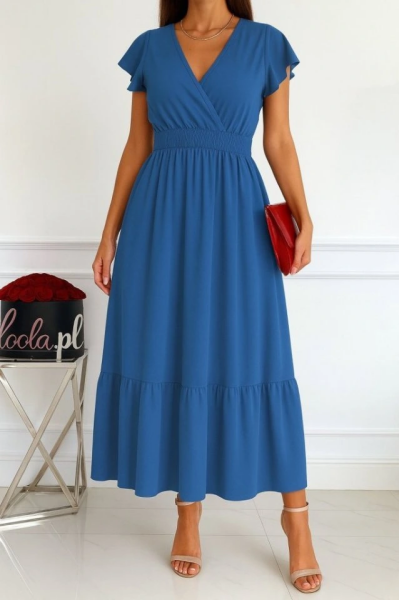 Kadın Kısa Kelebek Kollu Kruvaze Yakalı Beli Lastikli Aerobin Elbise