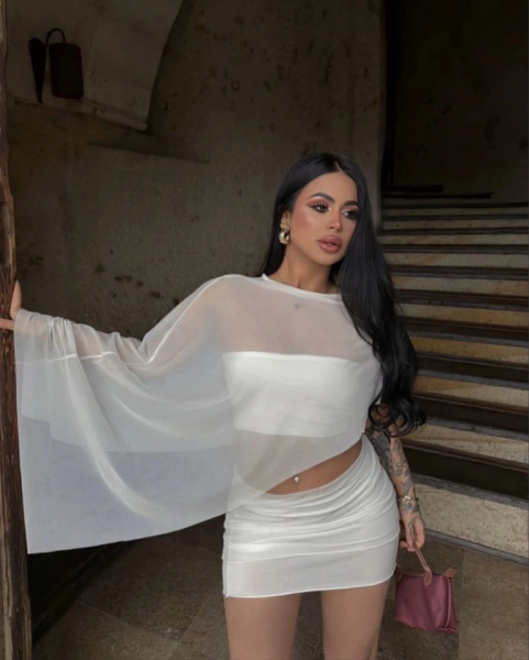 Kadın Türk Transparan Detay Büstiyer Ve Etek Takım